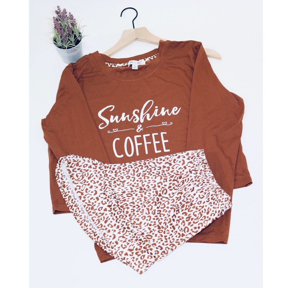 Coffee Pajama's Set Women's Small Pajama Nightwear  Ladies Beautiful Short Set